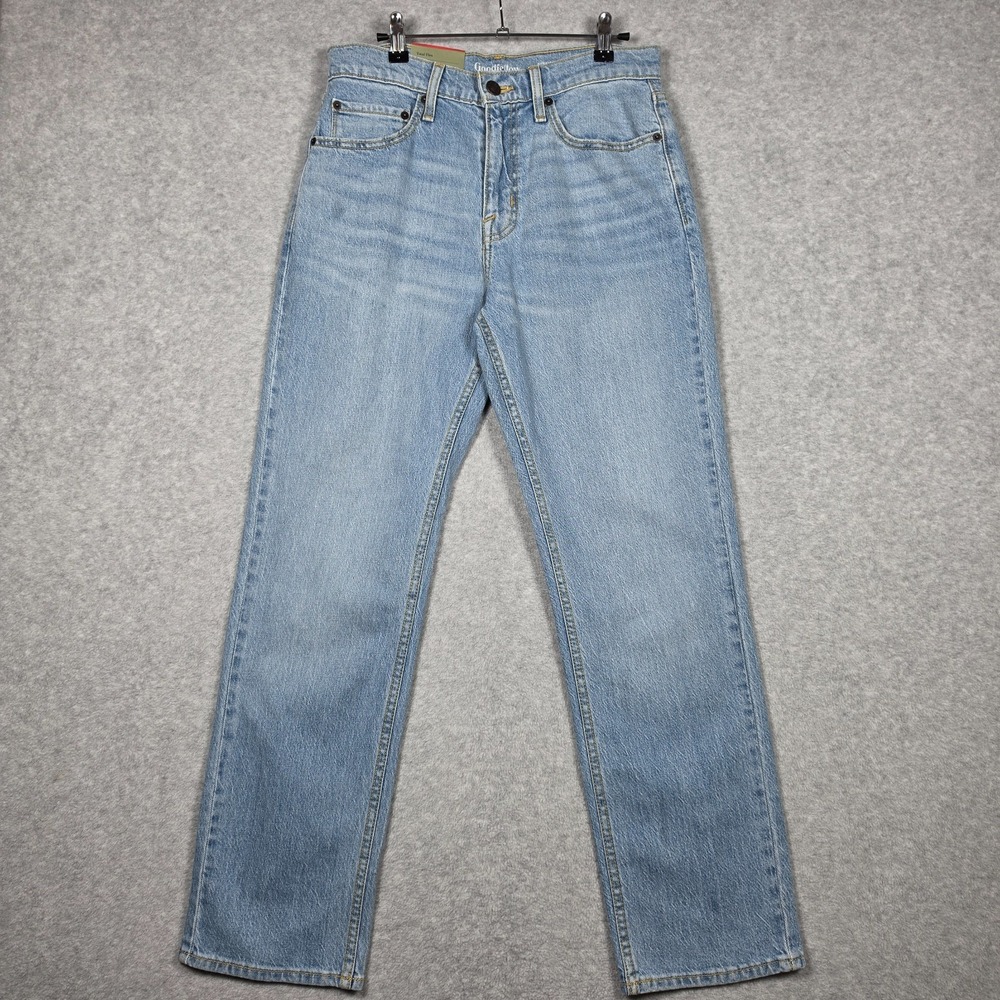 Goodfellow Jeans Mens Size 30x30 Light Wash Straight Fit Cotton Stretch Whiskers